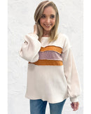 White Corded Exposed Seam Knit Patchwork Drop Sleeve Top - XL