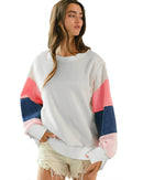 White French Terry Color Block Long Sleeve Top - M