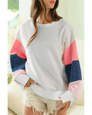 White French Terry Color Block Long Sleeve Top - M