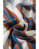 White Striped Floral Printed Patchwork Lantern Sleeve Blouse - S