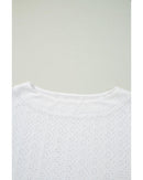 White Eyelet Pattern Boat Neck Casual Tee - L