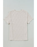 White Geometric Embroidered Slim Fit O Neck T Shirt - M