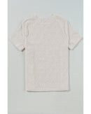 White Geometric Embroidered Slim Fit O Neck T Shirt - S