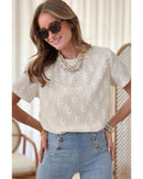 White Geometric Embroidered Slim Fit O Neck T Shirt - XL