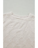 White Geometric Embroidered Slim Fit O Neck T Shirt - XL