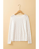 White Mesh Bow Pattern Long Sleeve Top - S