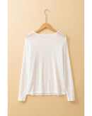 White Mesh Bow Pattern Long Sleeve Top - S