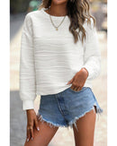 White Wavy Texture Drop Shoulder Long Sleeve Top - XL