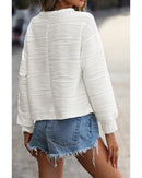 White Wavy Texture Drop Shoulder Long Sleeve Top - XL