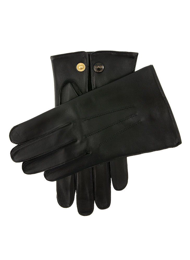 Dents Mens Sandhurst Three-Point Leather Unlined Officers Gloves in Black