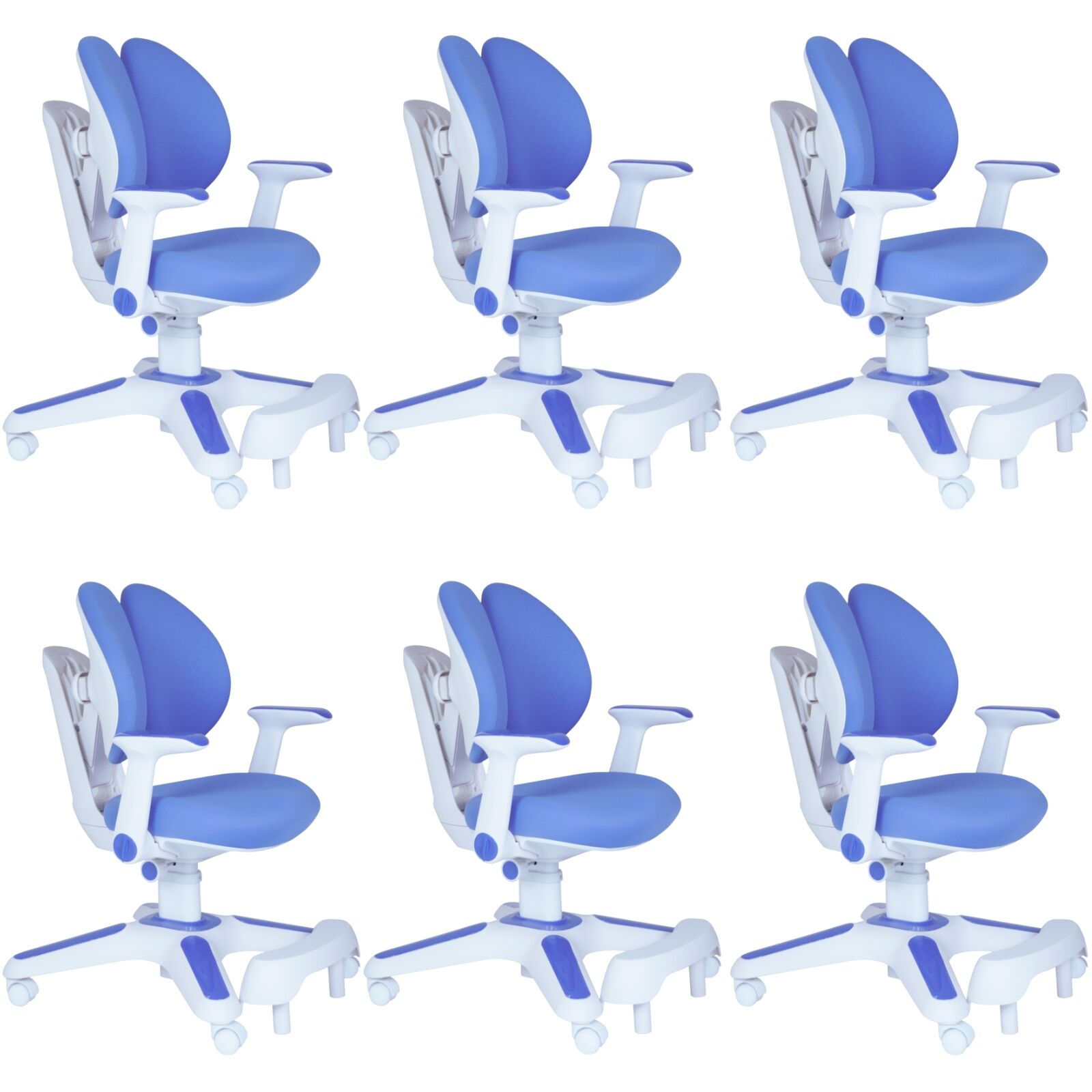 Ergonomic Children Kids Study Chair Set of 6 Height Adjustable - Blue