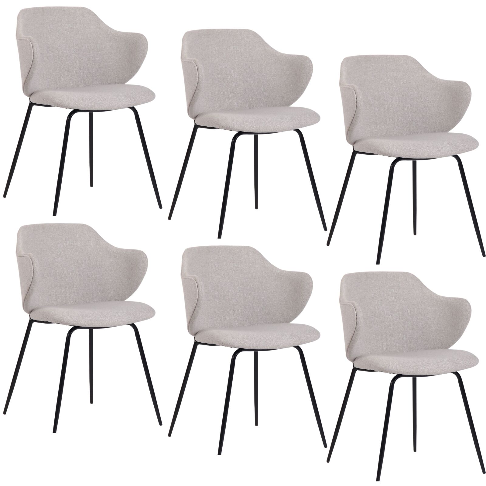 Set of 6 Dining Chairs Fabric with Metal Legs in Ivory Beige
