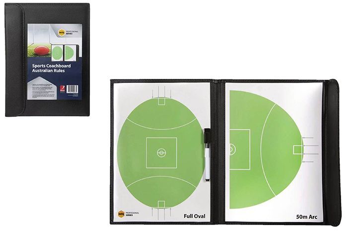Marbig AFL Coach Board Pad Footy Football Full Oval & 50m Arc with Marker in All-Weather Case