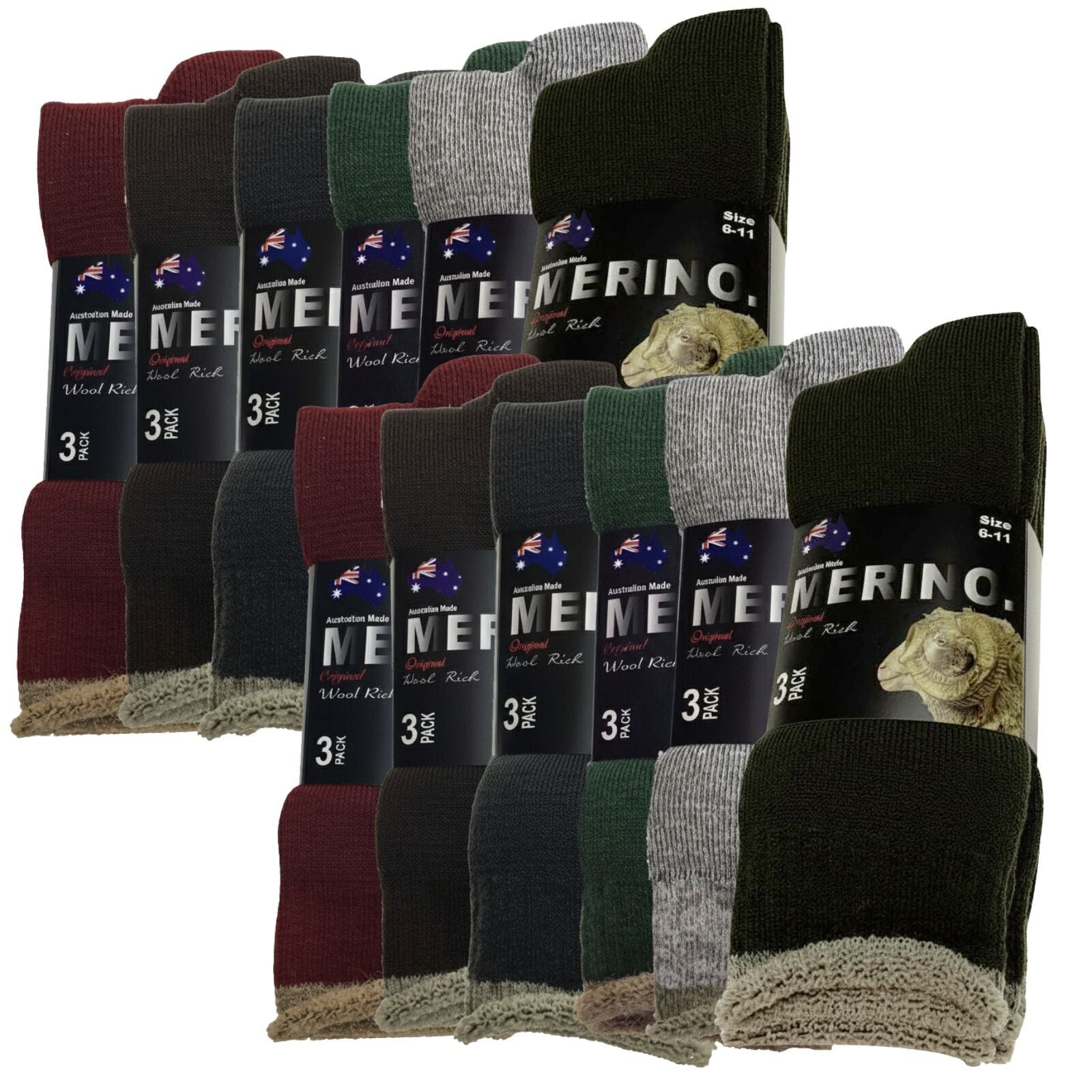 9 Pairs MERINO WOOL SOCKS Mens Heavy Duty Premium Thick Work Socks Cushion in Mixed Pack
