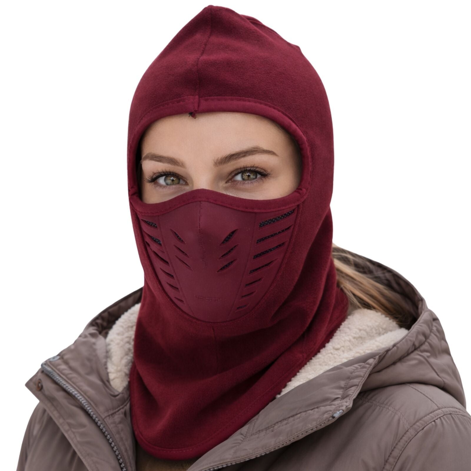 Thermal Fleece Balaclava Face Mask Windproof Ski Hood Neck Warmer - Burgundy