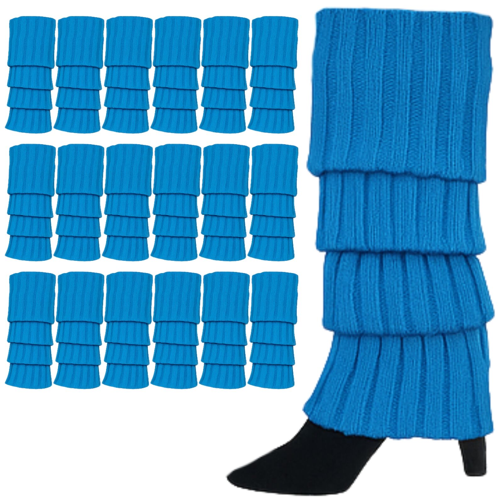 24x Womens Leg Warmers Disco Winter Knit Dance Party Crochet Legging Socks Costume - Topaz Blue