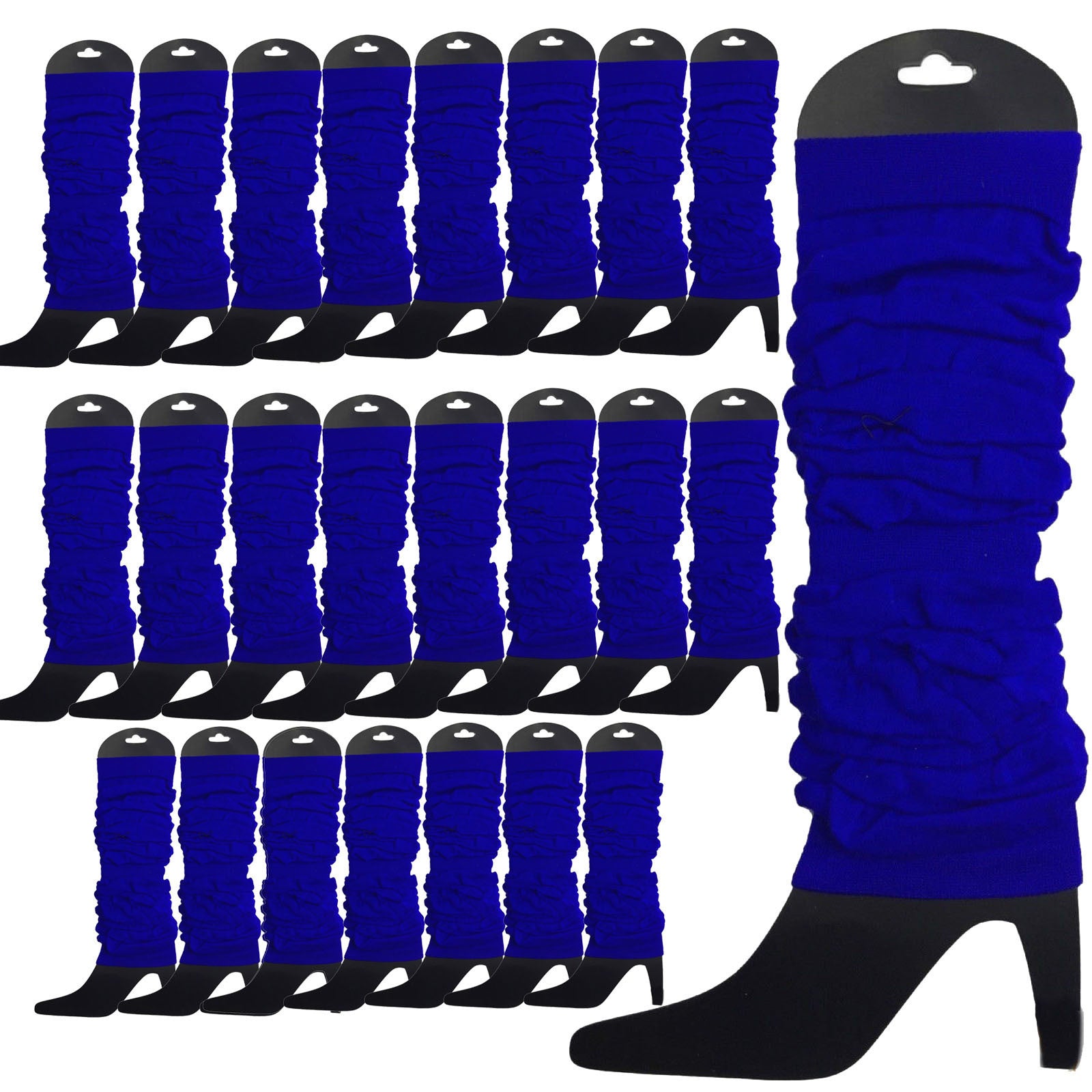 24 LEG WARMERS Knitted Womens Neon Party Knit Ankle Fluro Dance Costume 80s BULK - Royal Blue