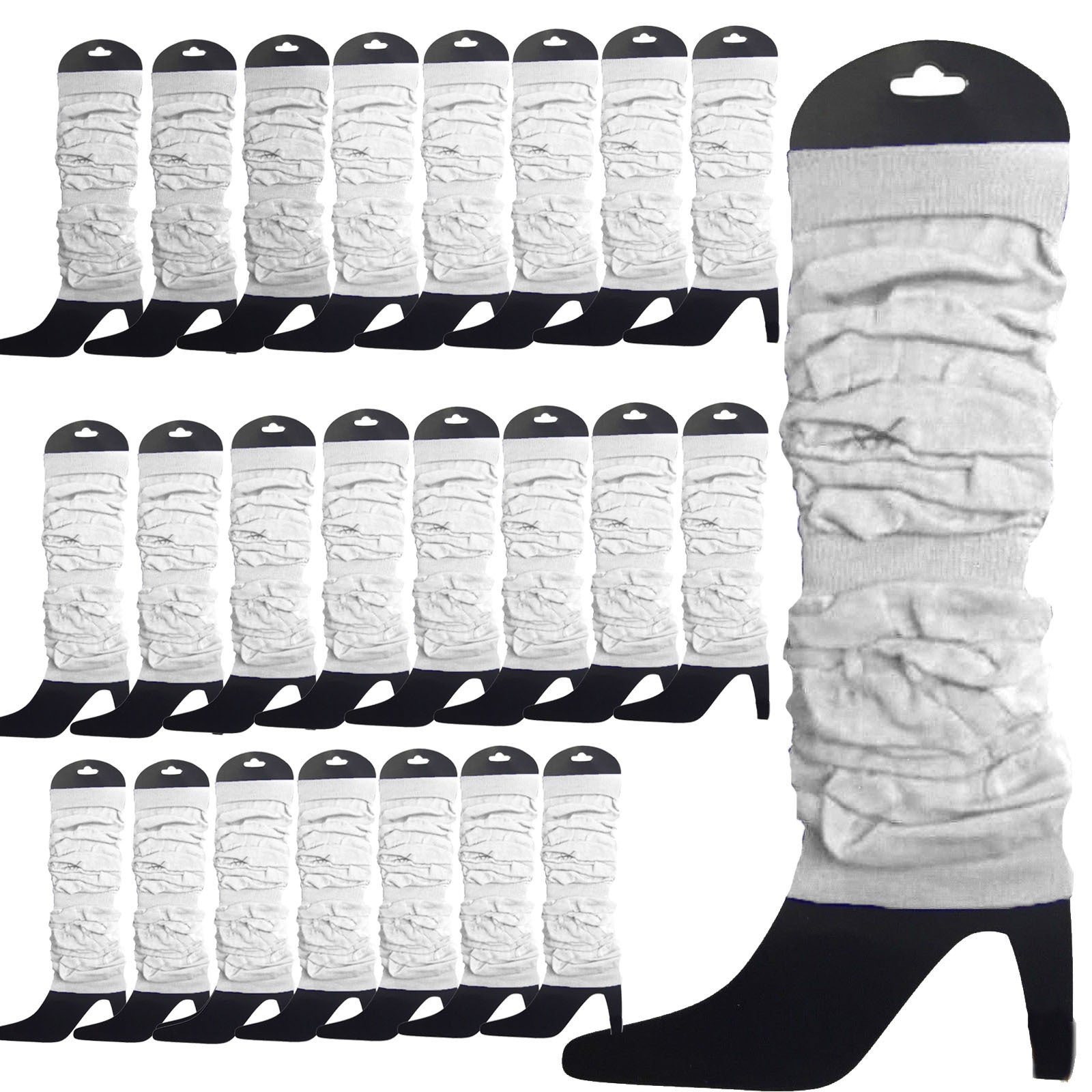 24 LEG WARMERS Knitted Womens Neon Party Knit Ankle Fluro Dance Costume 80s BULK - White