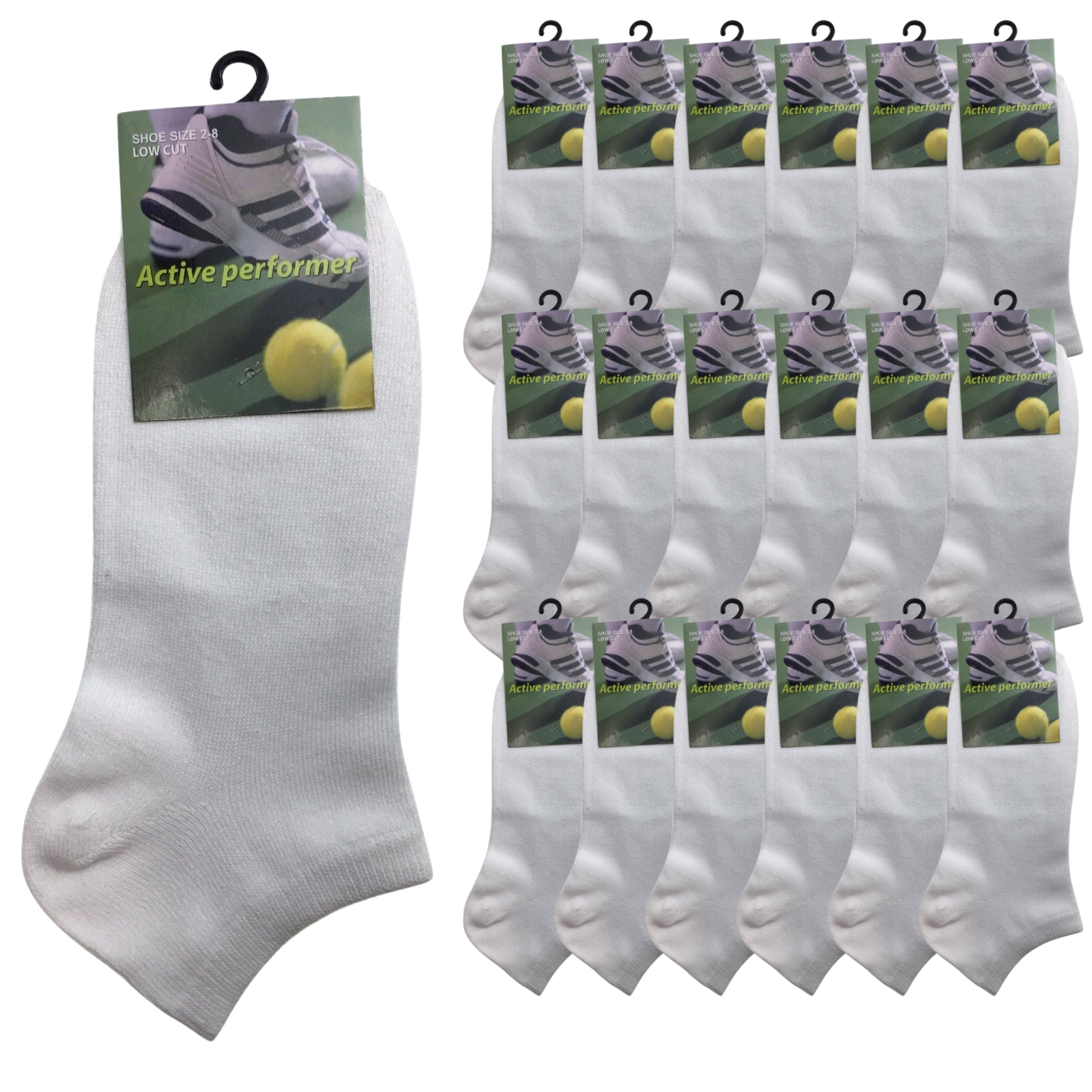 24x COTTON ANKLE SOCKS Sport Low Cut Mens Womens Running BULK Anklet - White