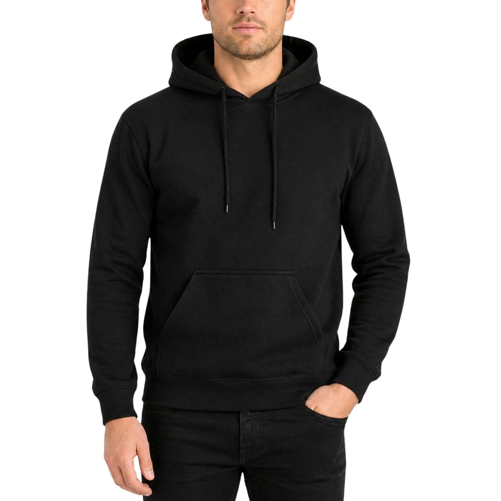 Men's Cotton Fleece Pullover Hoodie - Black