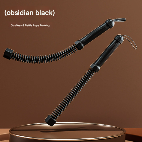 Black Heavy Cordless Battle Rope - Portable Weighted Fitness Rope for Home Gym Strength & Cardio Training