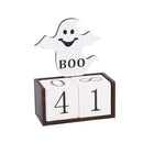 White Ghost Shape Festive Halloween Countdown Blocks - Reusable Wooden Perpetual Calendar for Desk Decor