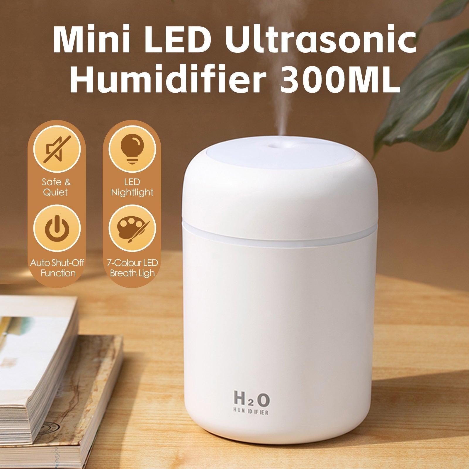 Living Today Mini LED Ultrasonic Humidifier 300ml