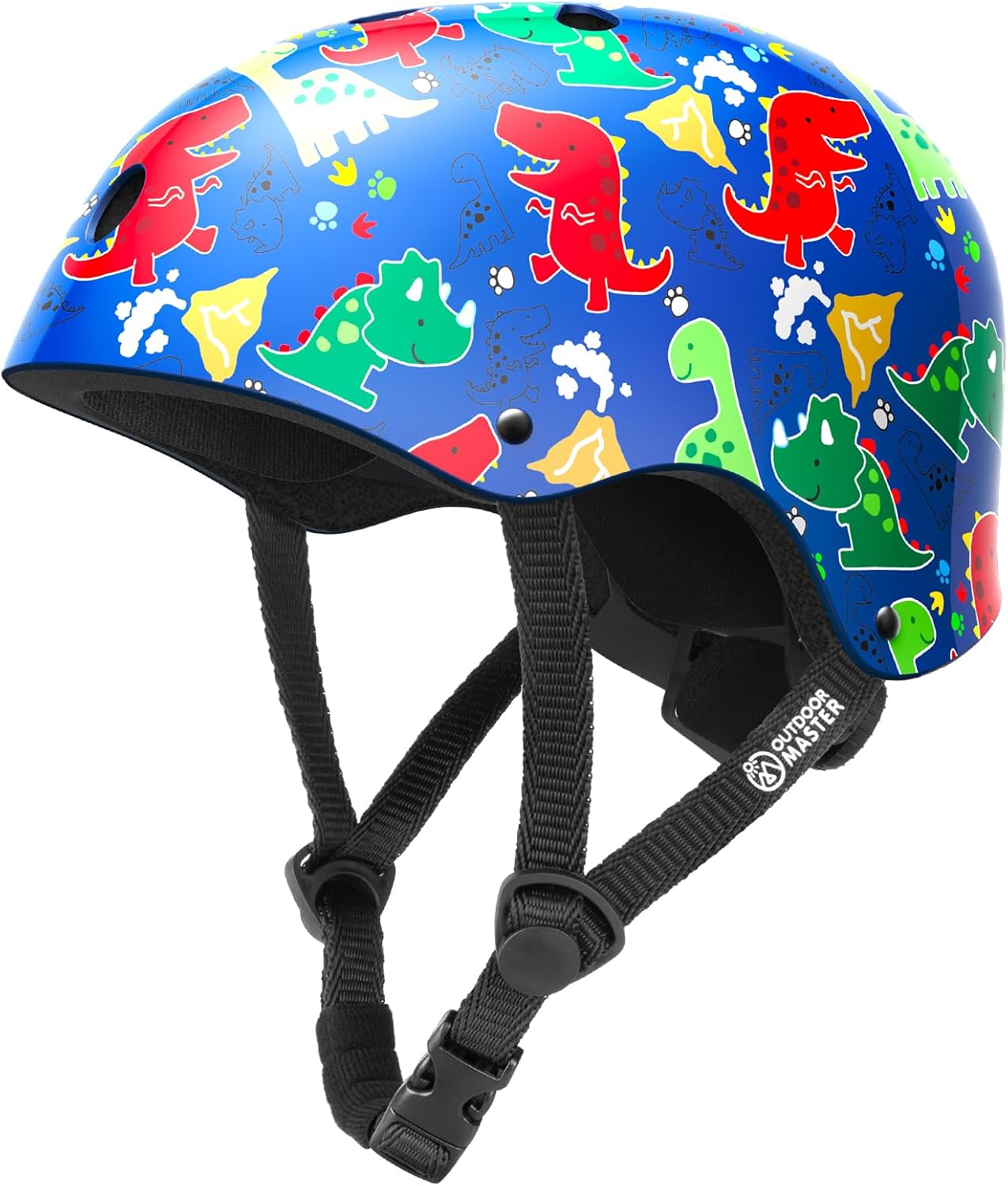 OutdoorMaster Youth & Kids Bike Helmet - Adjustable Multi-Sports Skateboard Helmet with Removable Liners for Balance Bike, Kids Scooter, One Wheel Hoverboard,Graffiti-style helmet-Dino Volcanoland-Large