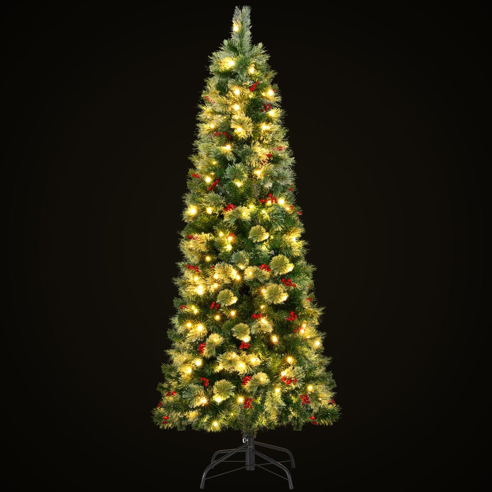 Jingle Jollys Christmas Tree 1.8M LED Xmas Tree Party Decorations Red Barries