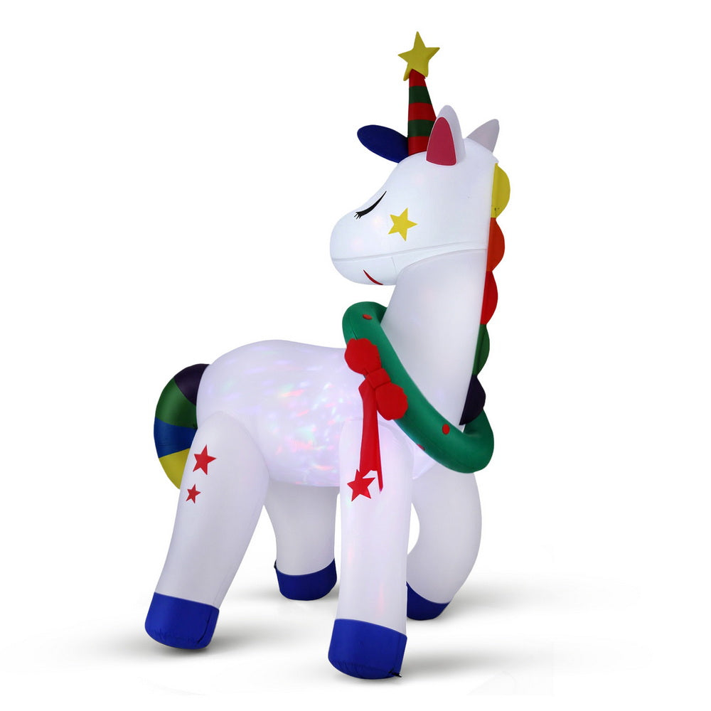 Jingle Jollys Christmas Inflatable Unicorn 1.8M Tall Outdoor Decorations Illuminated