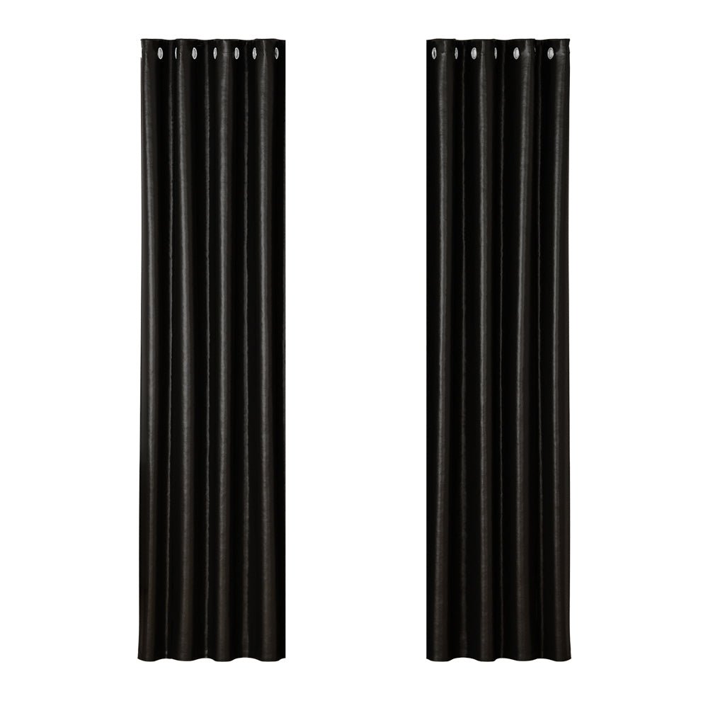 Artiss 2X Blockout Curtains Eyelet 140x230cm Black Shine - NuSea