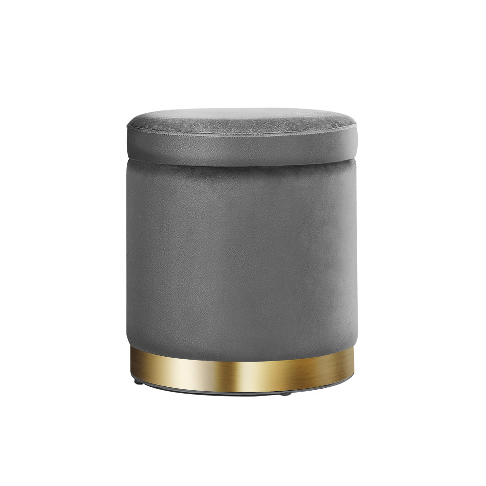 Artiss Ottoman Storage Foot Stool Round Velvet Charcoal - NuSea