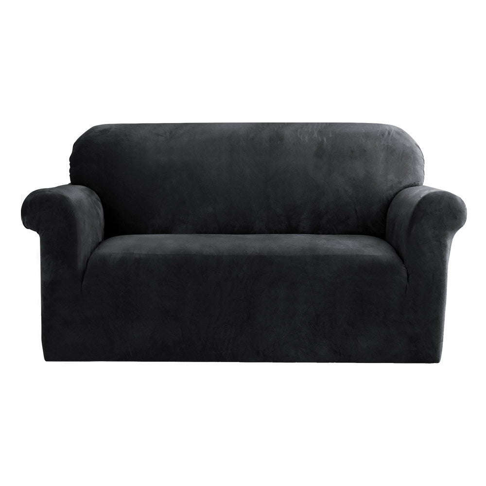 Artiss Sofa Cover Couch Covers 2 Seater Velvet Black - NuSea