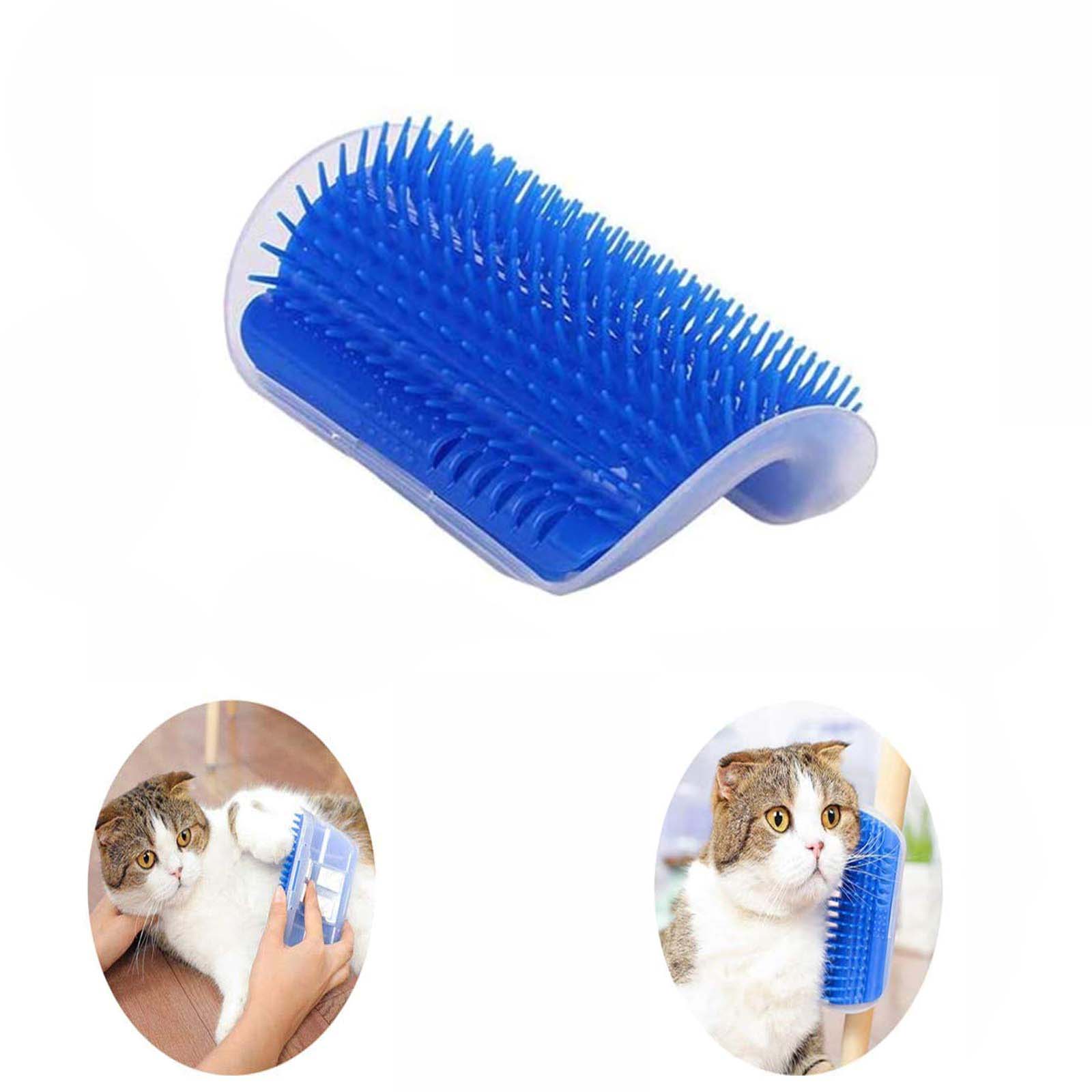 Cat Self Groomer Catnip Dog Cat Toy Corner Groomer Wall Corner Scratcher Comb Grooming Massage Brush Blue - NuSea