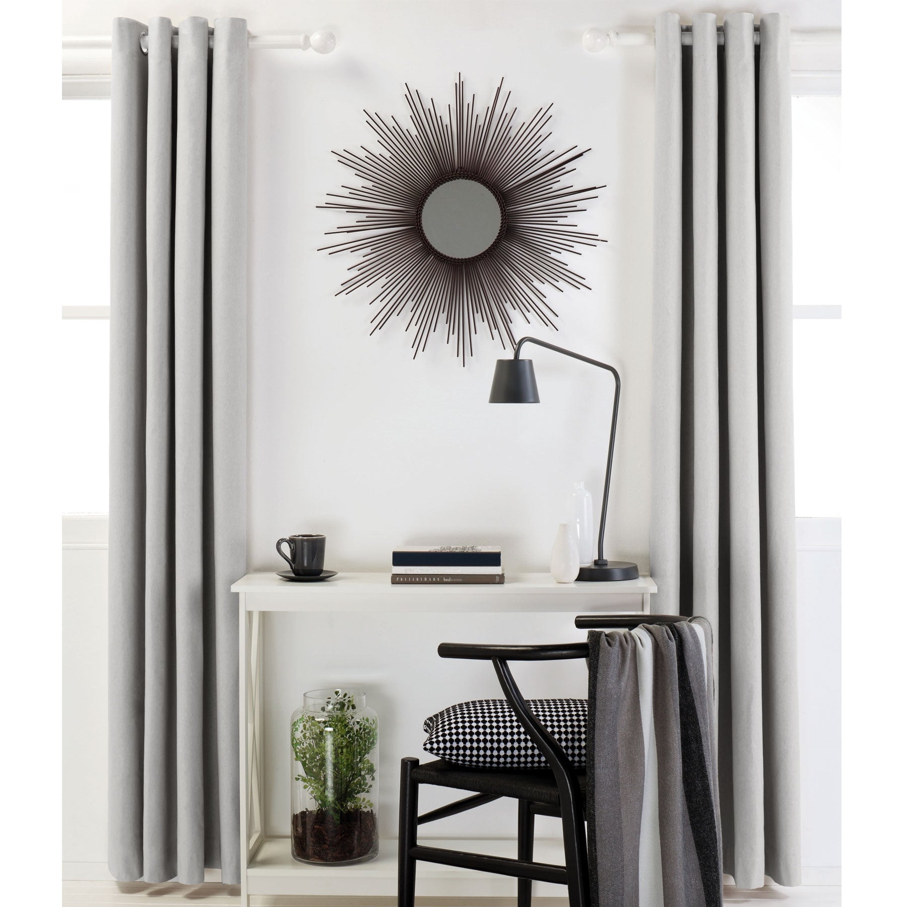 Designers Choice Pair of Linen Cotton Coated Eyelet Curtains Grey 140 x 213cm - NuSea