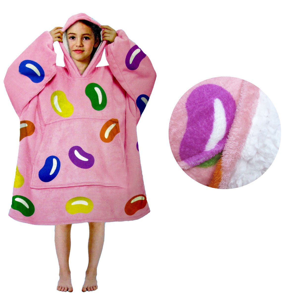 Girls Comfy Warm Blanket Hoodie with Sherpa Fleece Reverse Jelly Beans - NuSea