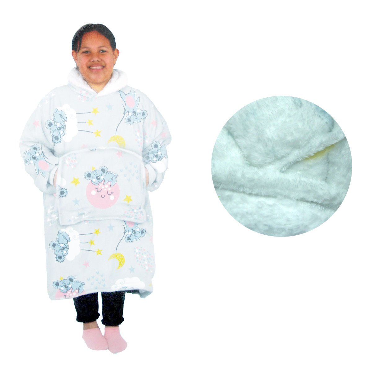 Girls Comfy Warm Blanket Hoodie with Sherpa Fleece Reverse Koala - NuSea