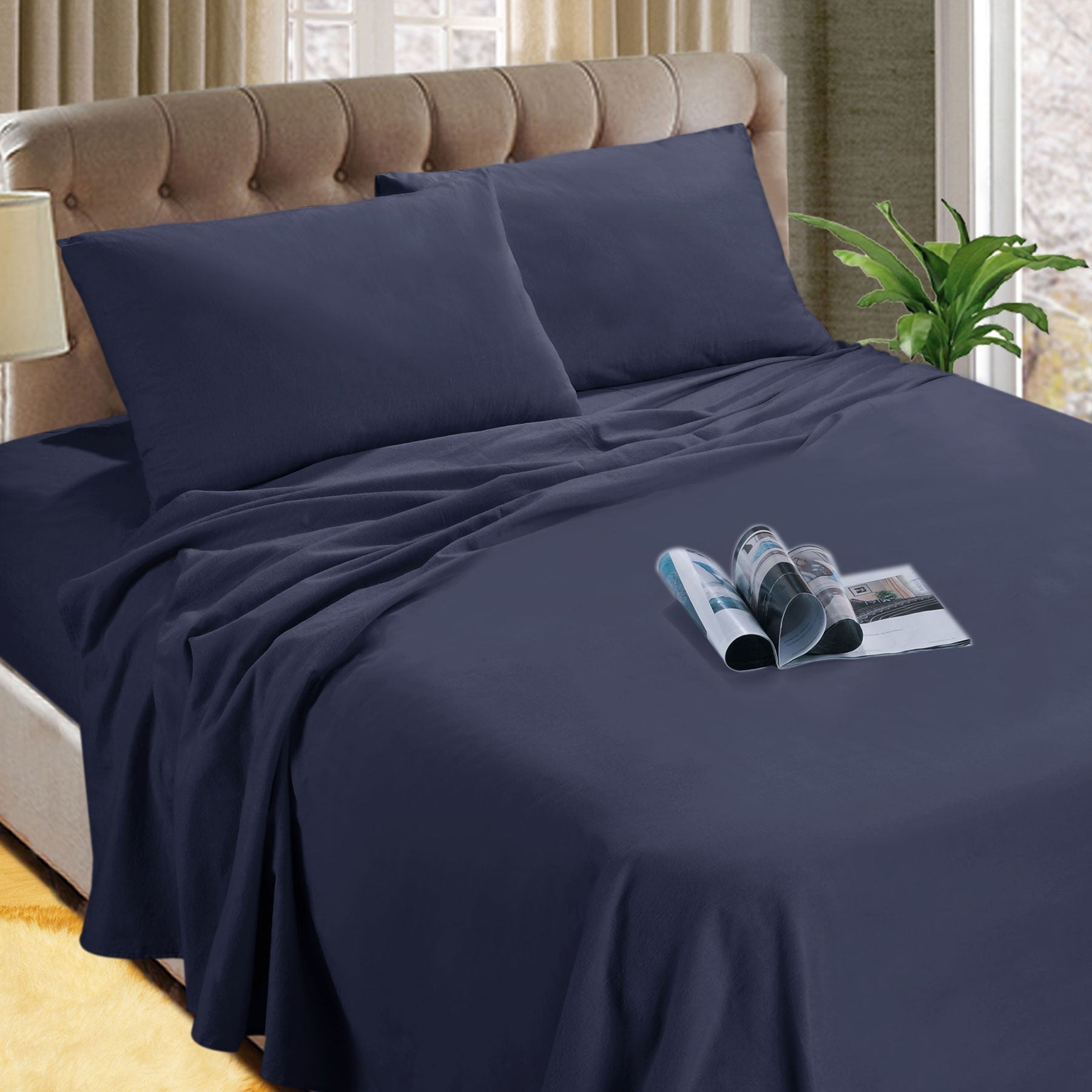 Kingtex Micro Flannelette Sheet Set 40 cm Wall Denim Single - NuSea