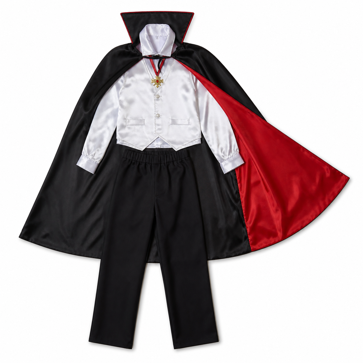 Kids’ Classic Vampire Costume – Cape & Vest Set white background product image
