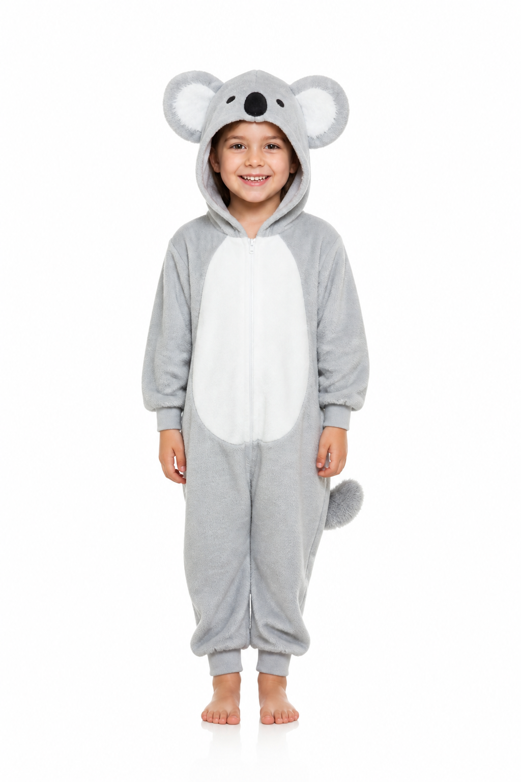 Kids’ Koala Onesie Costume – Hooded Jumpsuit with Tail white background product image