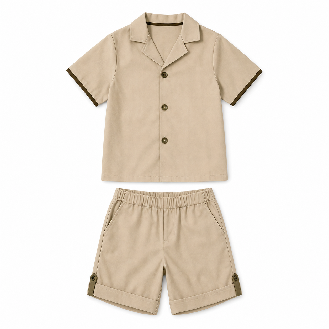 Kidsβ Khaki Explorer Costume β Shirt & Shorts white background product image