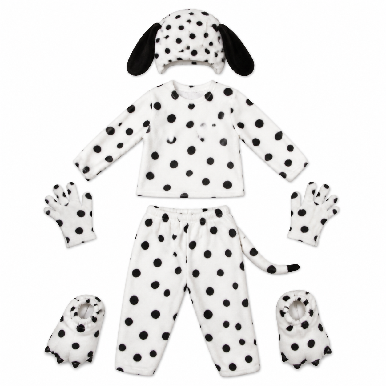 Kids’ Dalmatian Animal Costume – Five-Piece Set white background product image