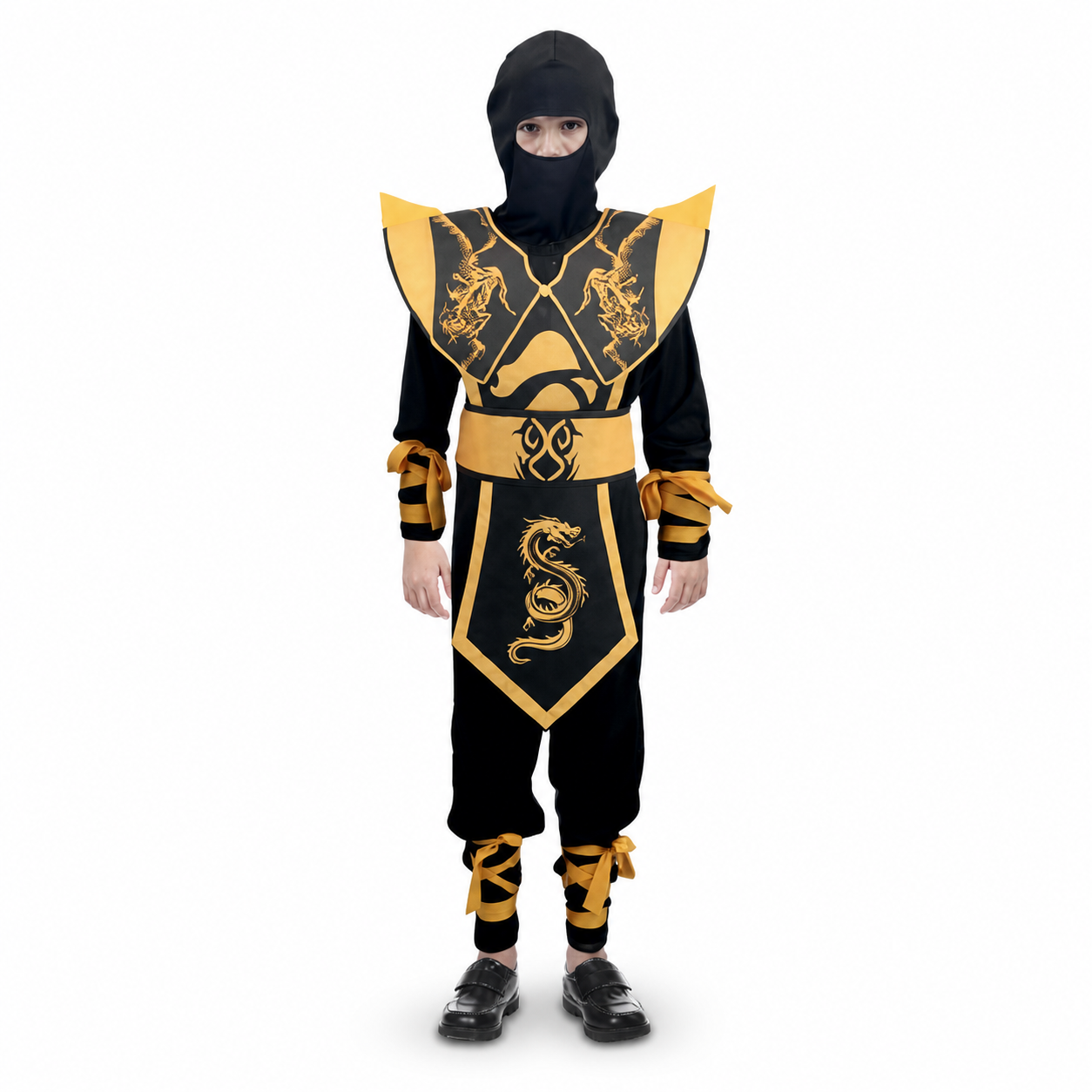 Kids’ Yellow Ninja Assassin Costume – Hooded Dragon Armour Set white background product image