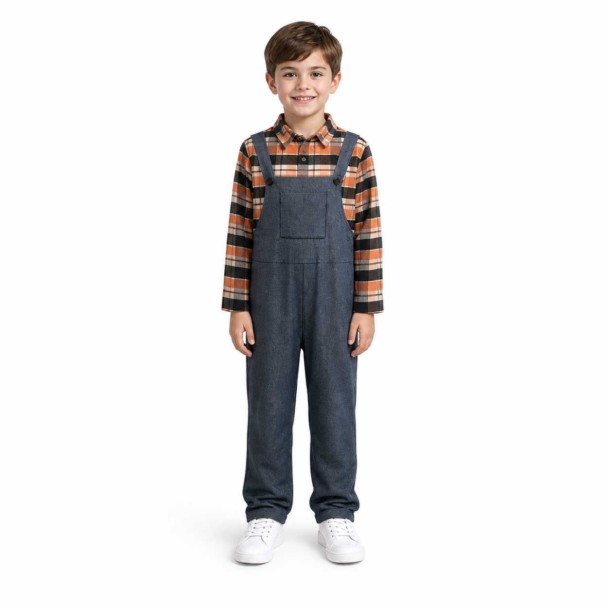Kids’ Farmer Costume – Plaid Overall Jumpsuit white background product image