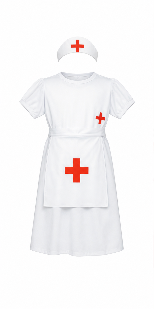 Kids’ Nurse Costume – Dress, Apron & Headpiece white background product image