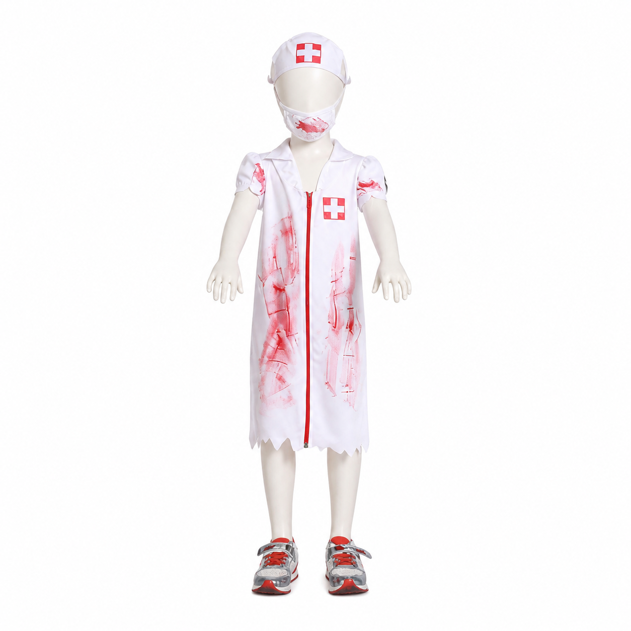 Kidsβ Bloody Nurse Costume β Dress, Headpiece & Mask white background product image