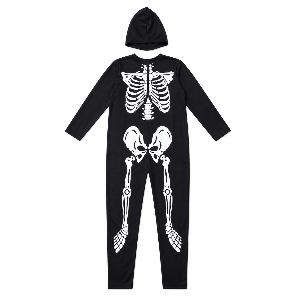 Kids’ Skeleton Costume – Hood & Jumpsuit white background product image