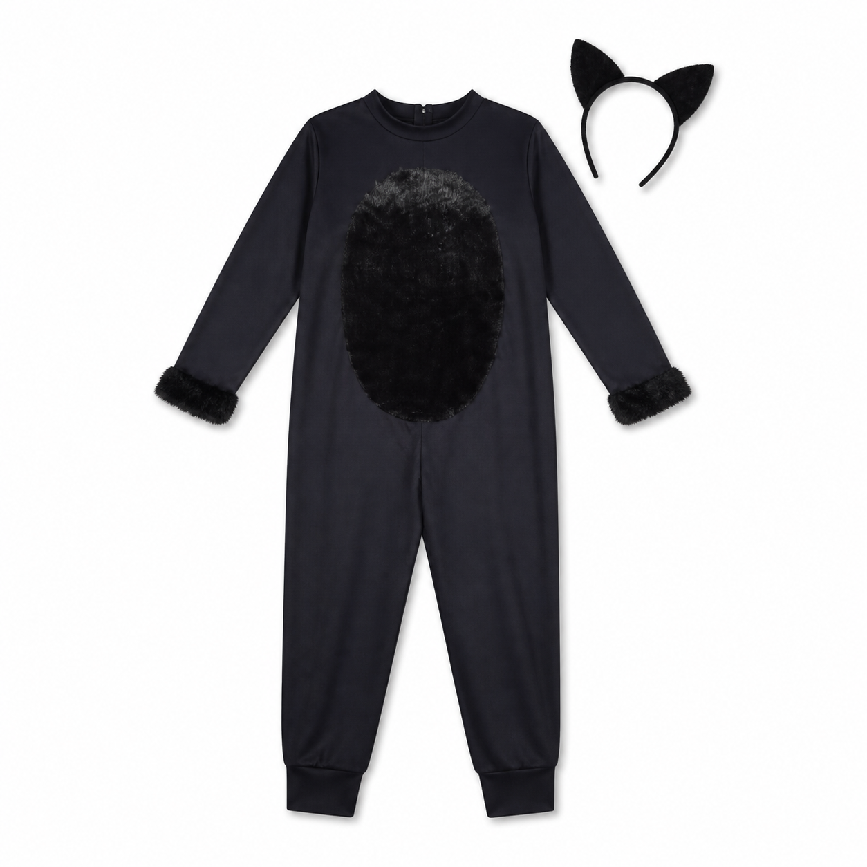 Kids’ Black Cat Costume – Jumpsuit & Headpiece white background product image
