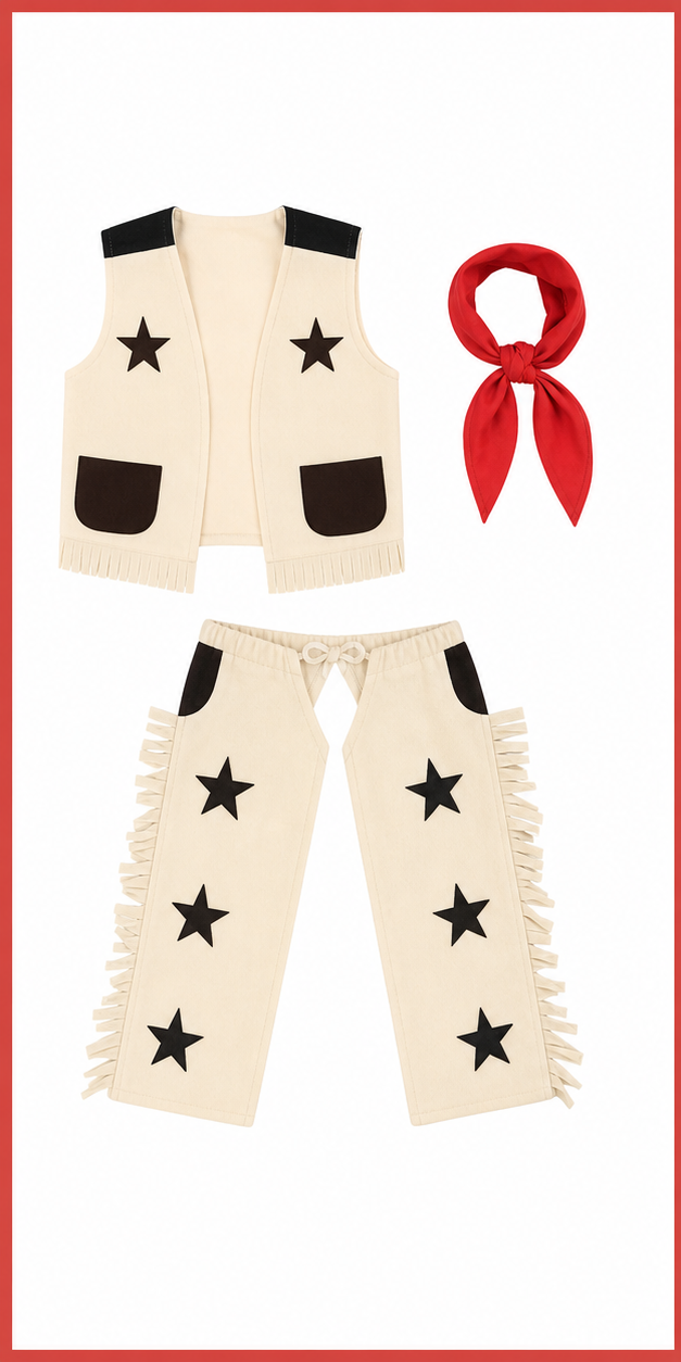 Kids’ Cowboy Costume – Vest, Chaps & Neck Scarf white background product image