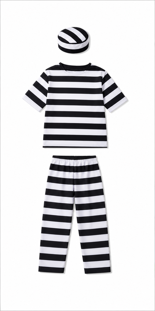 Kids’ Black & White Prisoner Costume white background product image